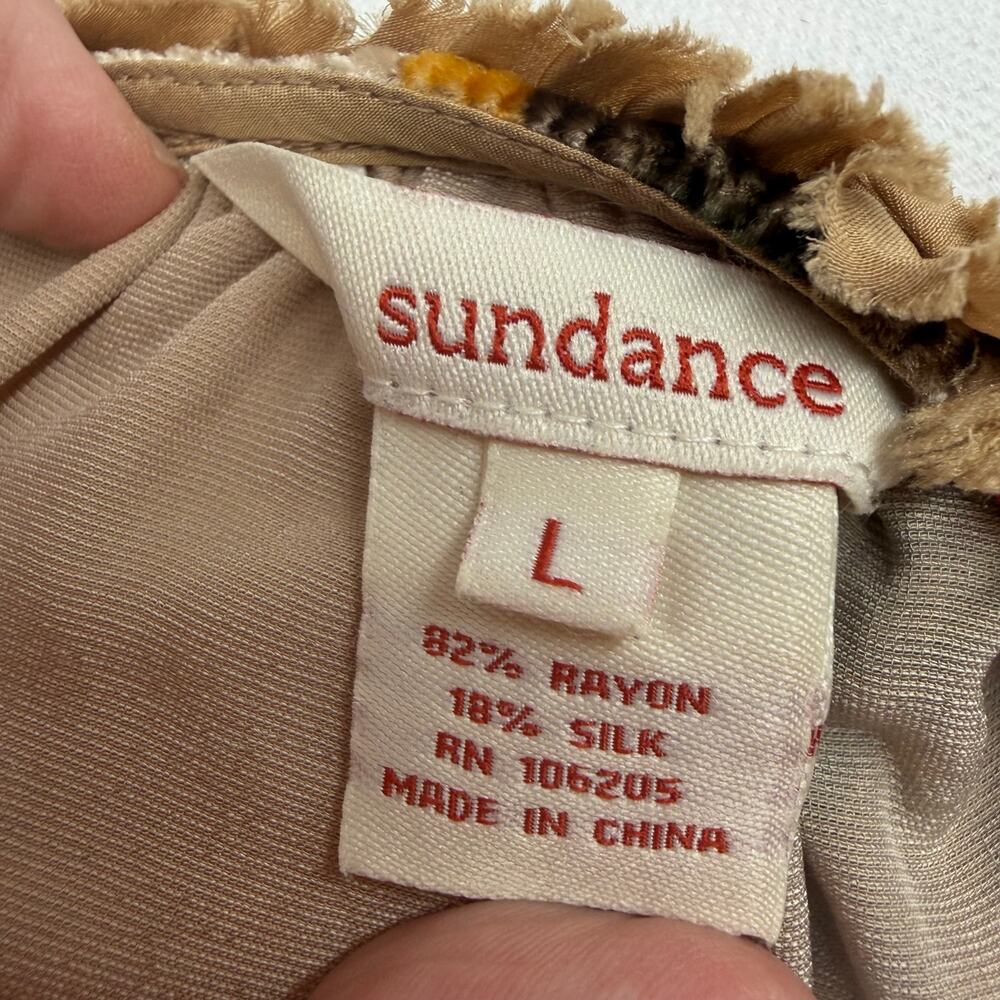 Sundance All Hours Tan Velvet Floral Peasant Boho Blouse Large - Picture 8 of 8